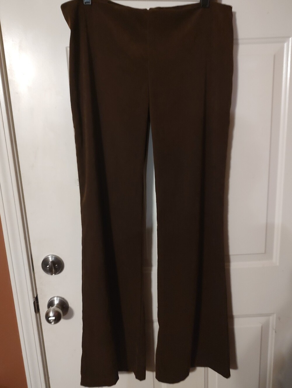 🐿️🤎🐿️Luscious Vtg 90s Chocolate Brown Moleskin Back Zip Wide Leg Trousers - L